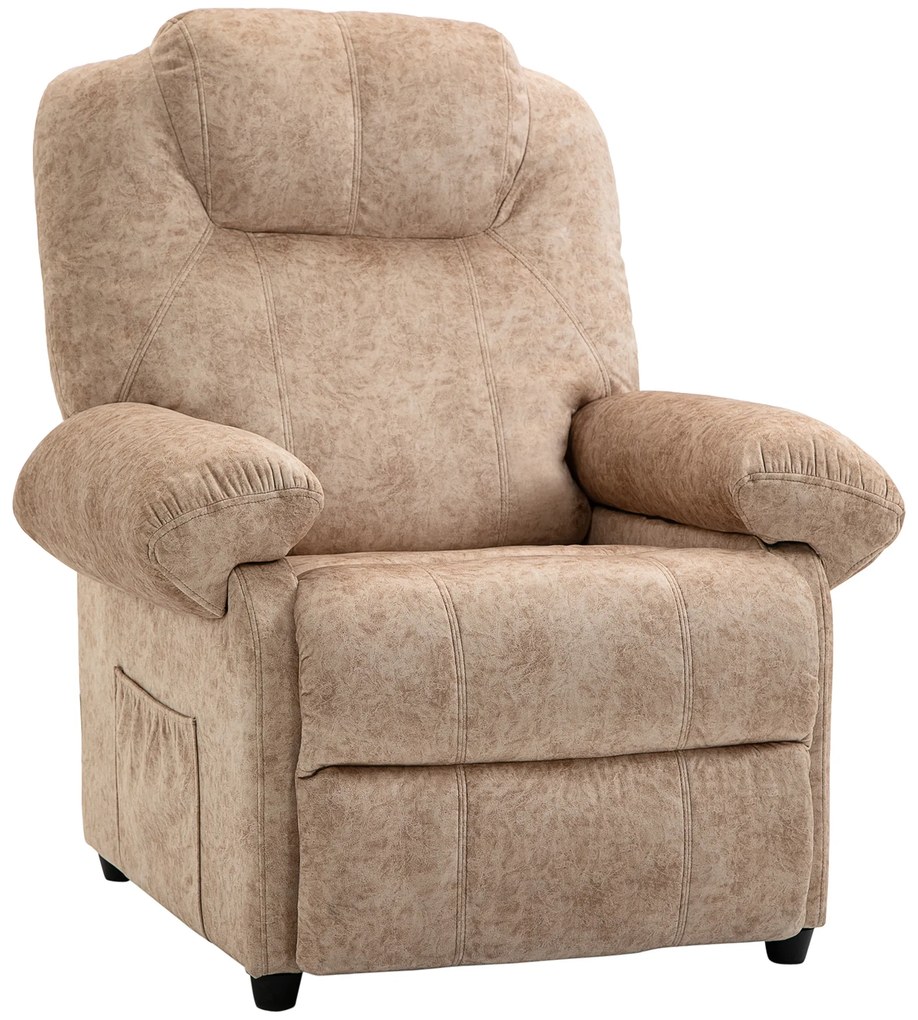 HOMCOM Fotoliu cu Înclinare Manuală Tapițat cu Suport Retractabil pentru Picioare și Buzunare Laterale, 88x91x108 cm, Bej | Aosom Romania