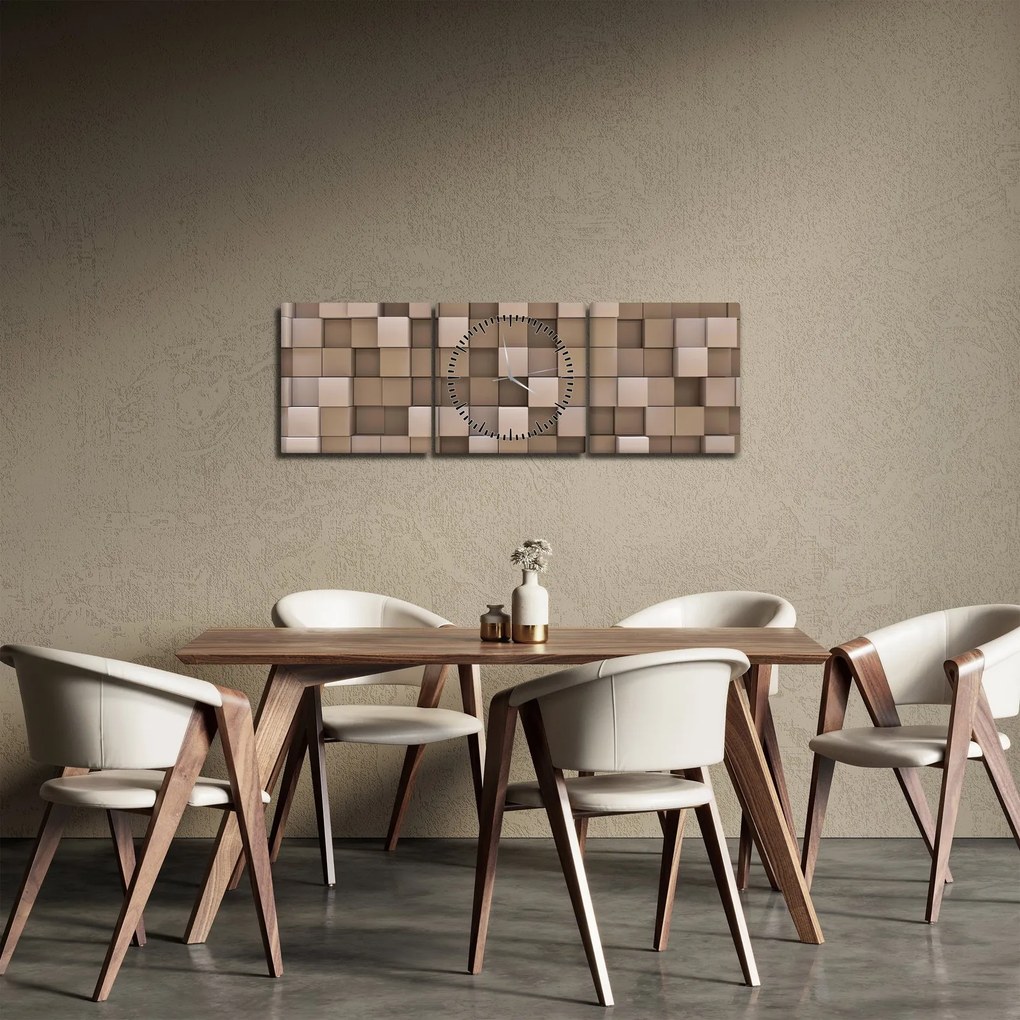 Tablou - Cuburi bej (cu ceas) (90x30 cm)