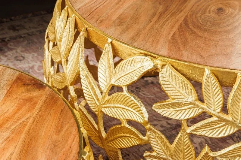 Set de 2 masute design unicat realizate manual Abstract Leaf auriu