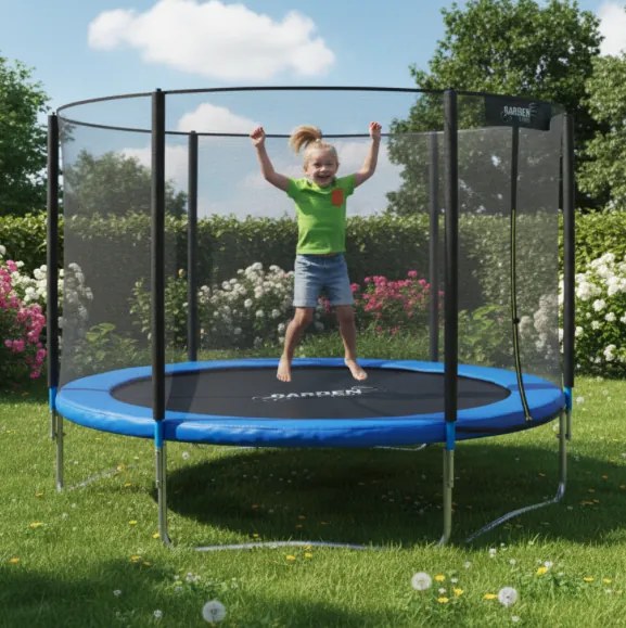 Trambulină de grădină pentru copii cu plasă de siguranță și scară 8FT - Ø 252 cm