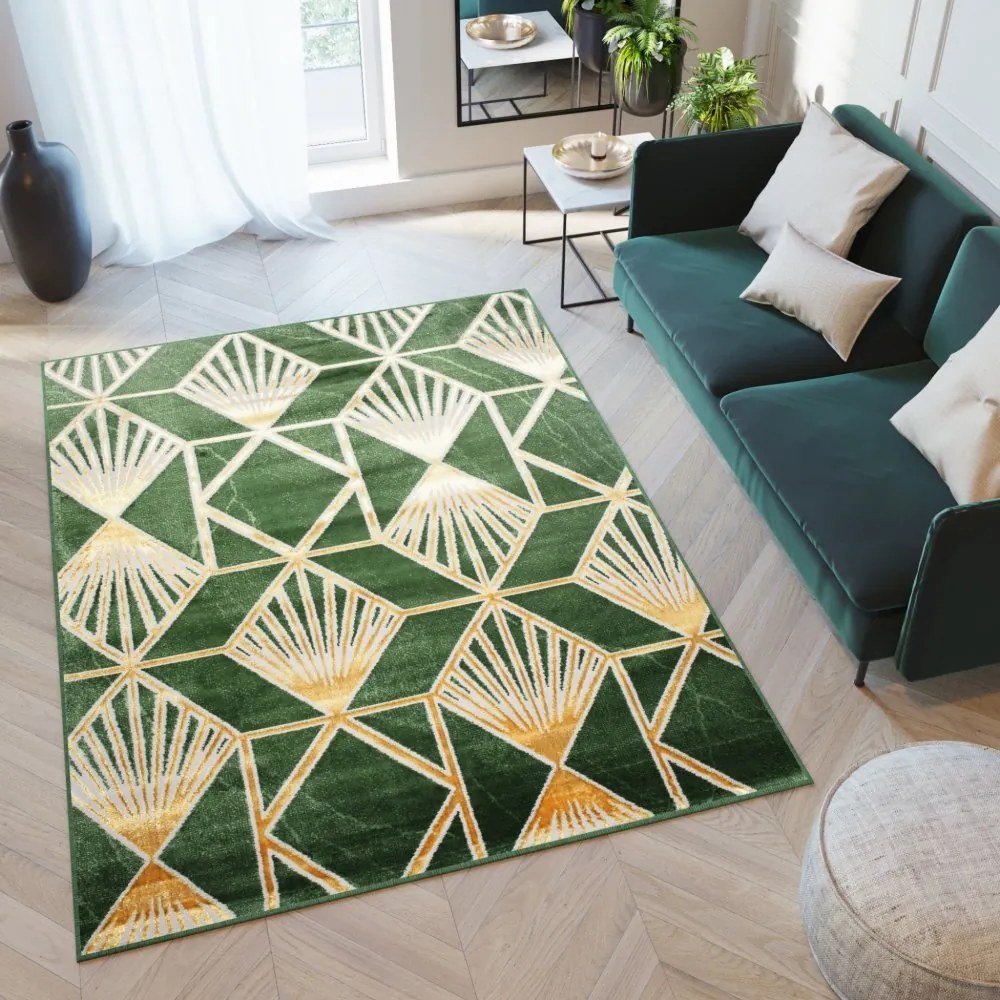 Trendy covor verde cu modele geometrice de aur Lăţime: 140 cm | Lungime: 200 cm