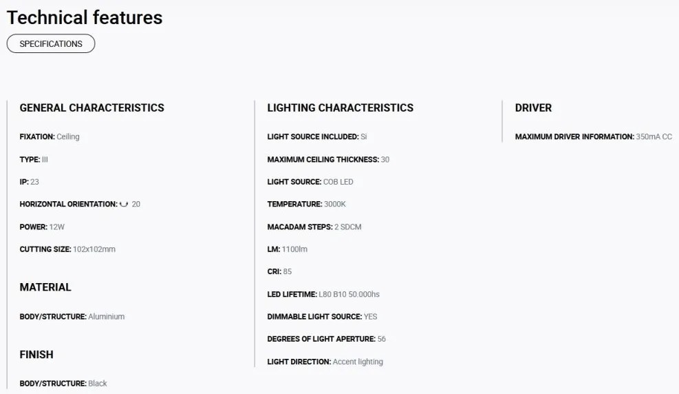 Spot LED incastrabil NANO COLIN-1 Black recessed with frame 7-13W 3000K 56°