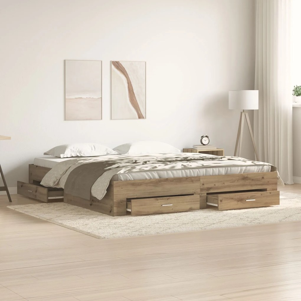 vidaXL Cadru de pat cu sertare, stejar artizanal, 180x200 cm, lemn