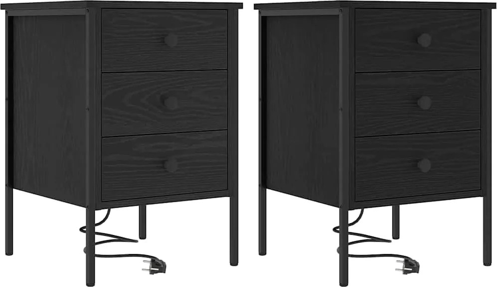 vidaXL Dulap de noapte cu sertar 2 pcs Stejar Negru 42 x 41 x 61 cm