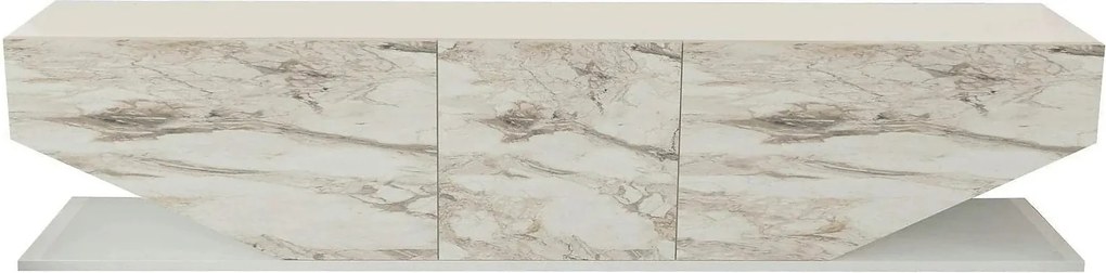 Comoda TV INCI, alb cu efect de marmura, PAL melaminat, 180x30x45 cm