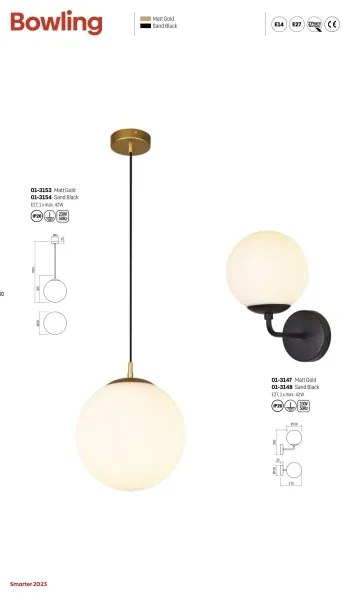 Aplică BOWLING 1xE27/42W/230V negru Redo 01-3148