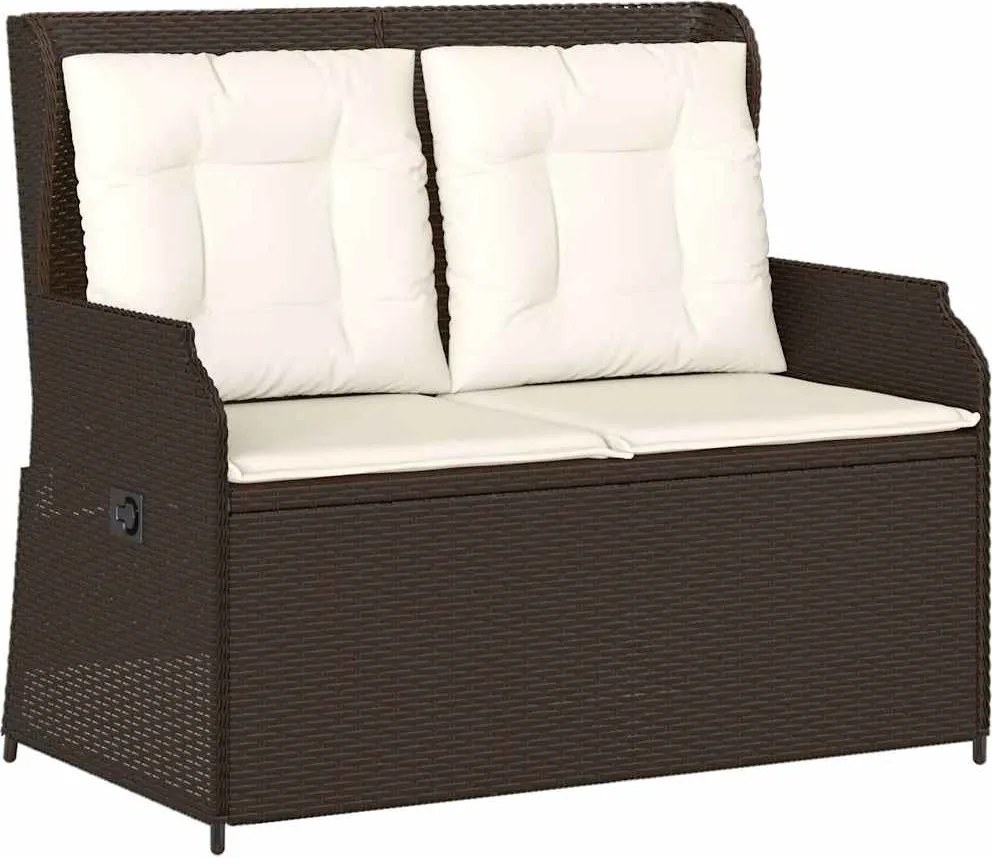 vidaXL Bancă de grădină rabatabilă cu perne, maro, poliratan