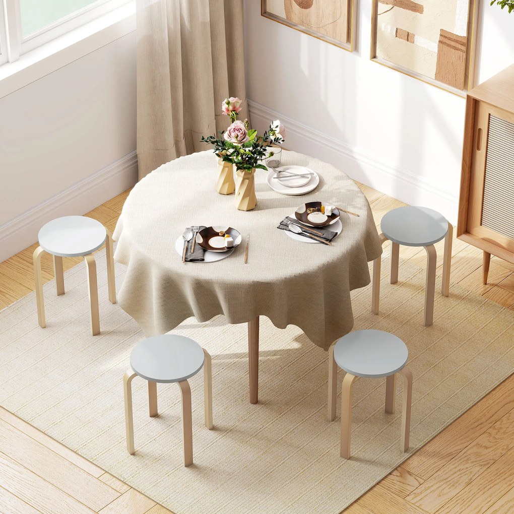 HOMCOM Set de Scaune Stivuibile pentru 4 Persoane, Scaune Moderne de Stivuire, Scaune Rotunde fără Spate, 40x40x45 cm, Lemn Natural | Aosom Romania