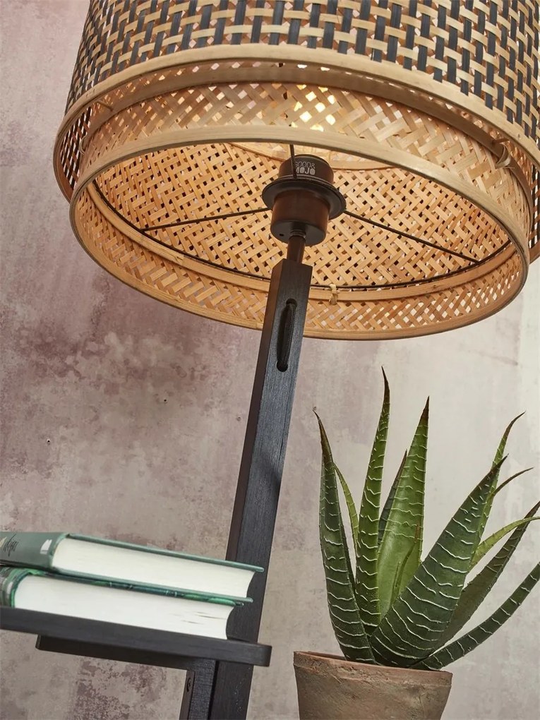 Lampa de podea eco din bambus cu 2 rafturi Bhutan 40x25 negru