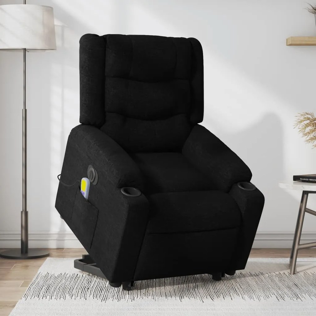 vidaXL Fotoliu electric de masaj rabatabil cu ridicare, negru, textil
