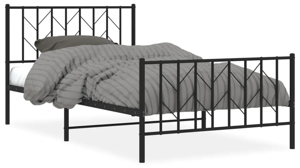 374451 vidaXL Cadru pat metalic cu tăblii de cap/picioare, negru, 107x203 cm