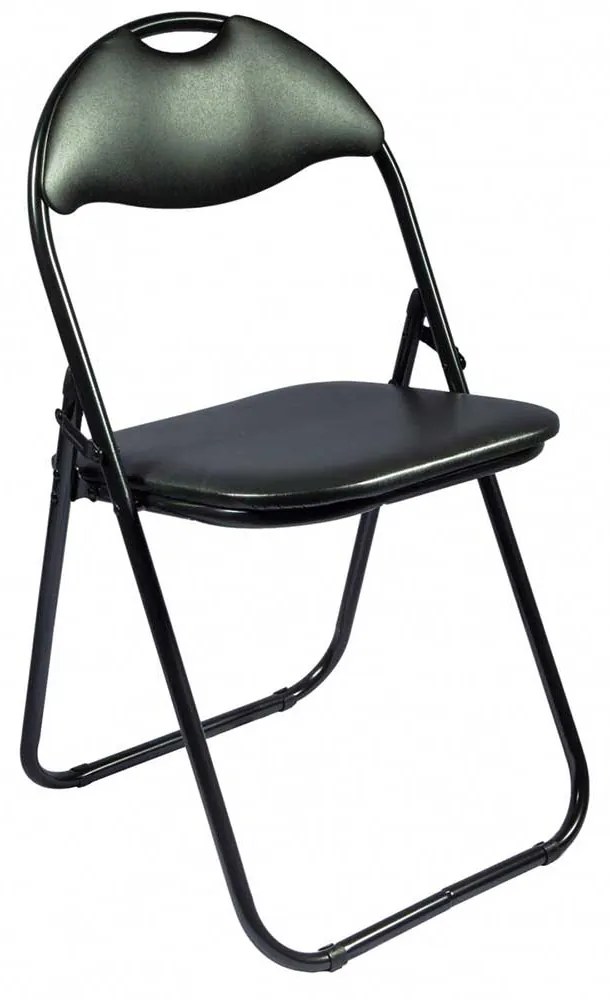 SCAUN PLIANT NEGRU, TAPITAT PIELE ECOLOGICA, CADRU METALIC