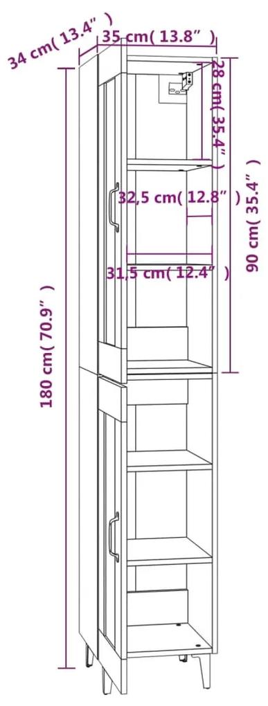 Dulap inalt, Sonoma gri, 35x34x180 cm, lemn compozit 1, sonoma gri, Usa din sticla