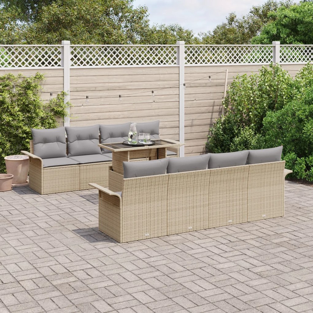 vidaXL Set de canapele pentru grădină cu pernă 9 pcs Bej Rattan poli