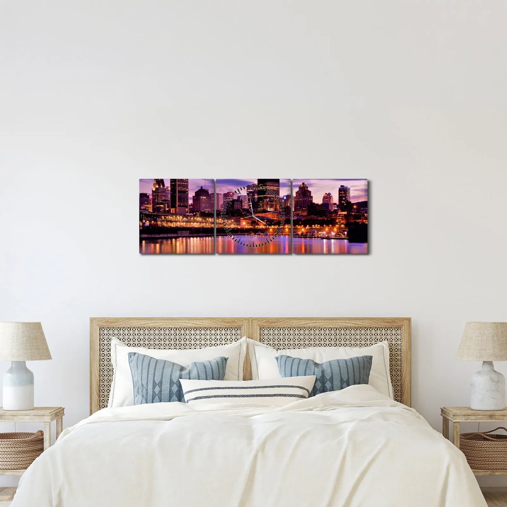 Tablou orașului nocturn (cu ceas) (90x30 cm)