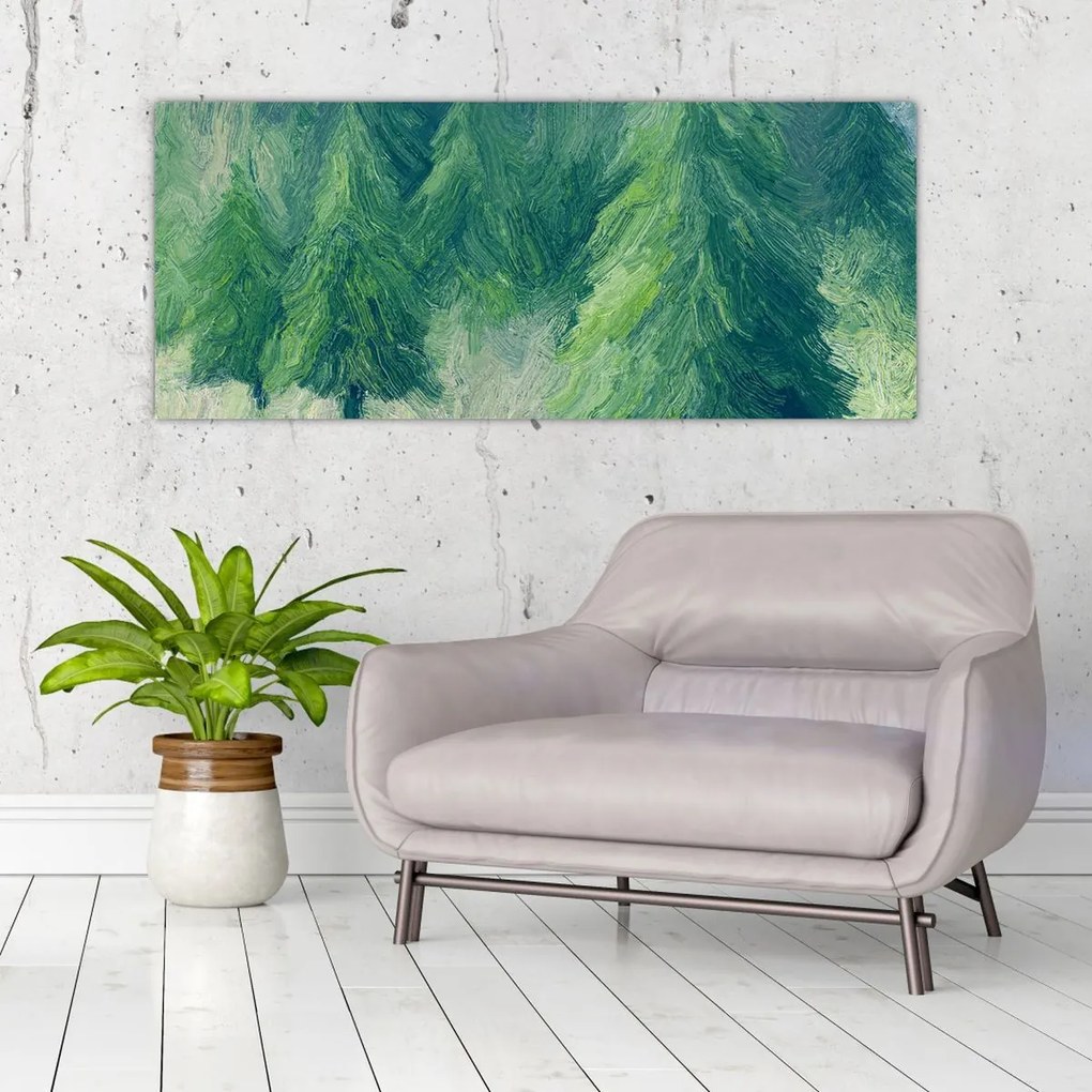 Tablou - Conifere pictate (120x50 cm)