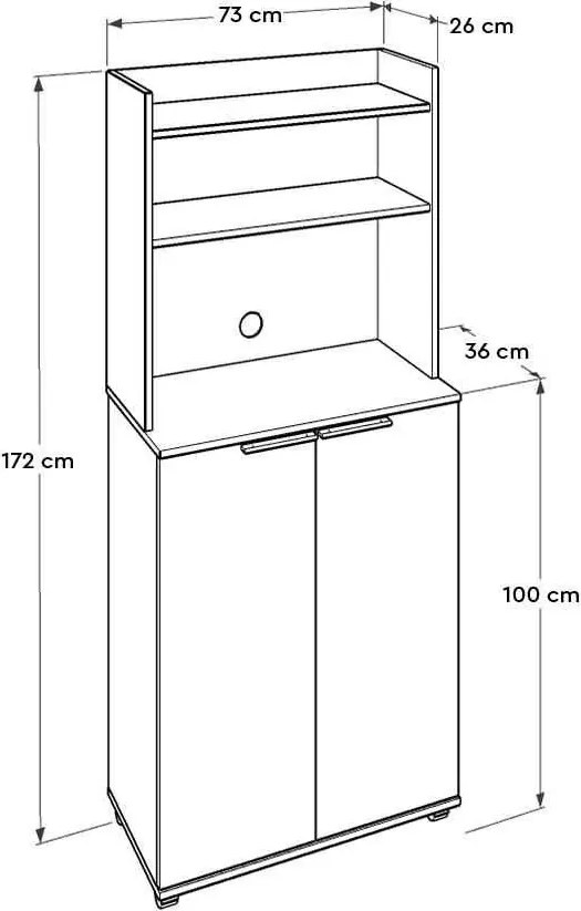 Dulap Multifunctional Adore Diamond, 2 usi, 6 rafturi, cu rotile, Alb Lucios, 73 x 172 x 36 cm