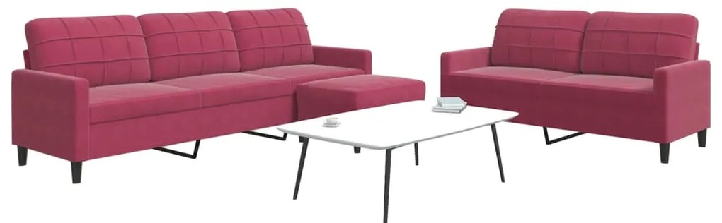 vidaXL Set canapea cu perne, 3 piese, roșu vin, catifea