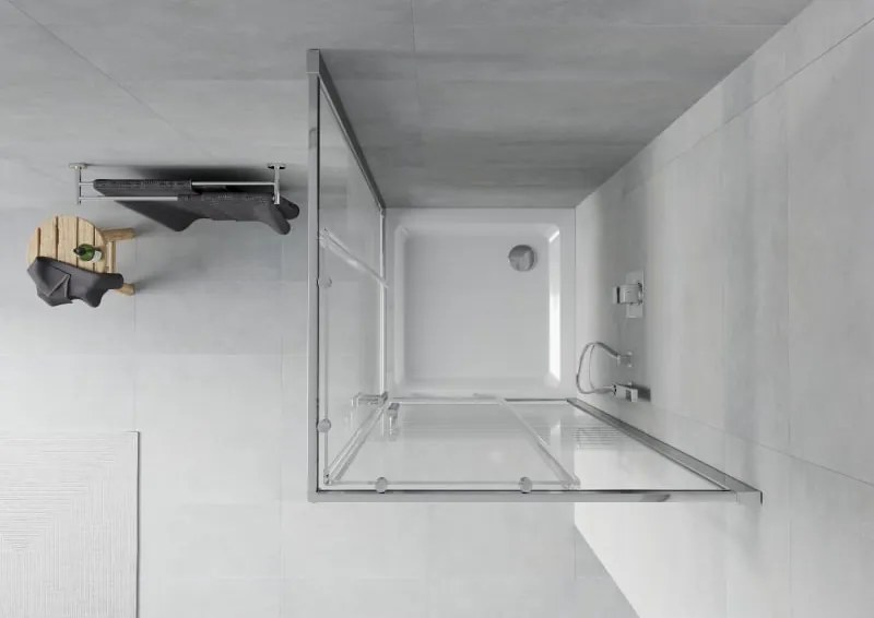 Mexen Rio cabina de duș pătrată 80 x 80 cm, dungi albe, crom + cadă Flat, alb - 860-080-080-01-20-4010