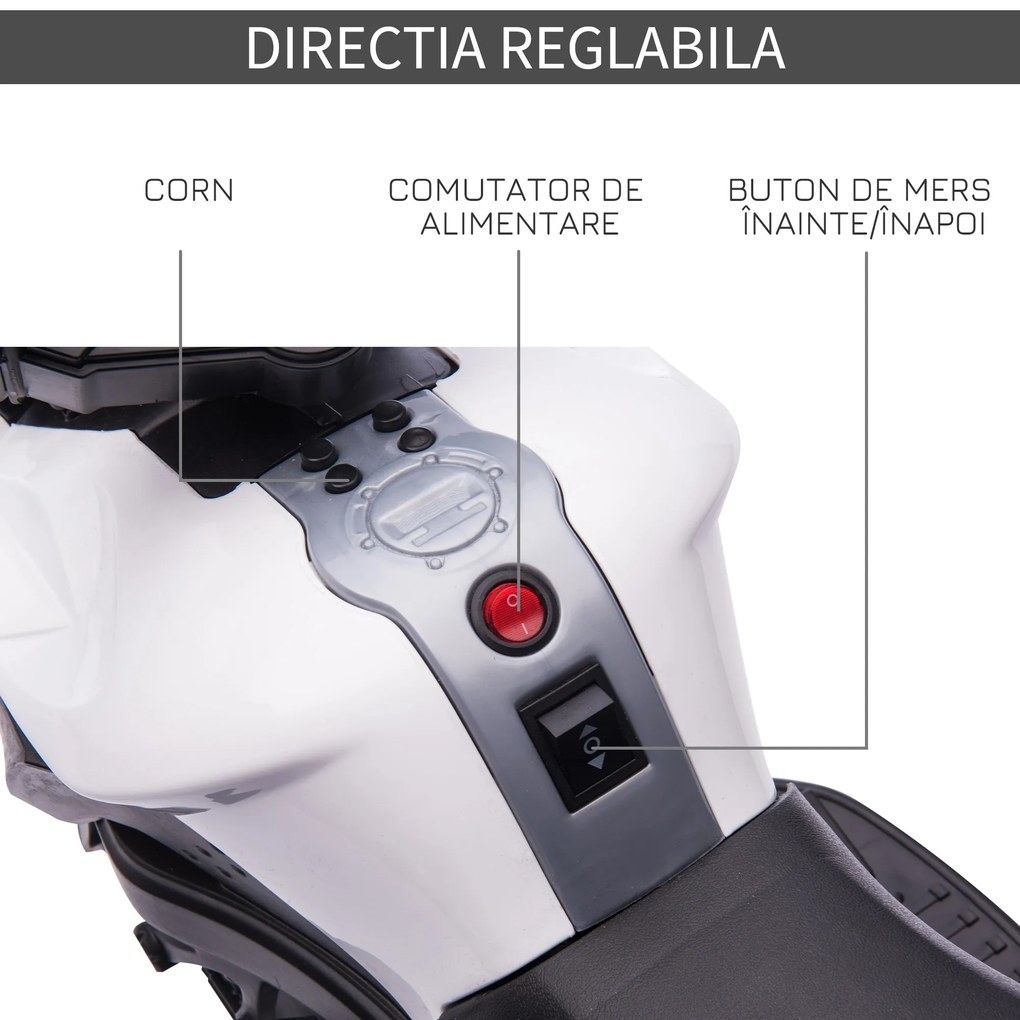 HOMCOM Motocicletă Electrică pentru Copii 18-48 Luni Faruri Claxon Viteză 3km/h 6V | Aosom Romania