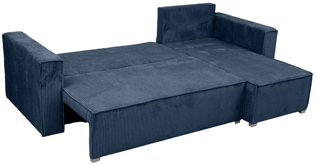 Canapea colt extensibila SMART COSARO albastru inchis, cu colt bilateral + 2 perne CADOU