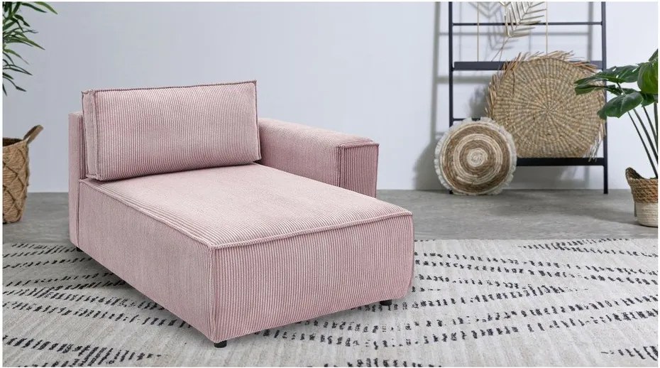 Modul pentru canapea roz deschis cu tapițerie din catifea reiată (cu colț pe partea dreaptă) Nihad modular – Bobochic Paris