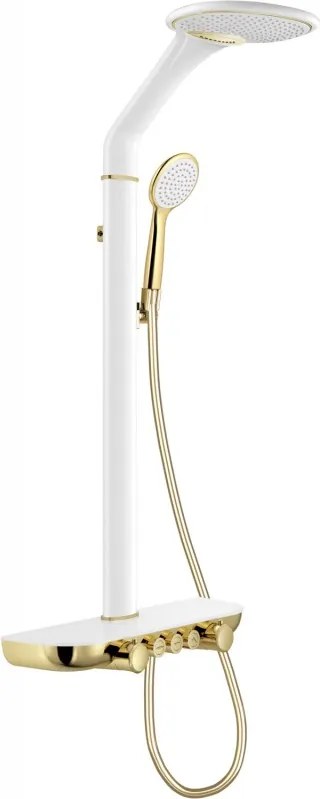Mexen Bolt set de duș exterior cu duș de ploaie și baterie, alb/auriu - 78108-25