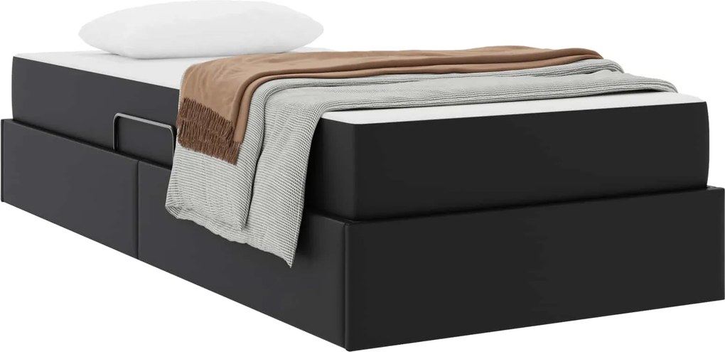 vidaXL Pat cu saltea și spațiu de depozitare 2 pcs Negru Piele