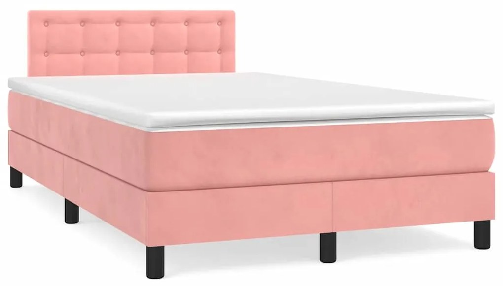 vidaXL Pat cu arcuri, cu saltea și LED, roz, 120x190 cm catifea