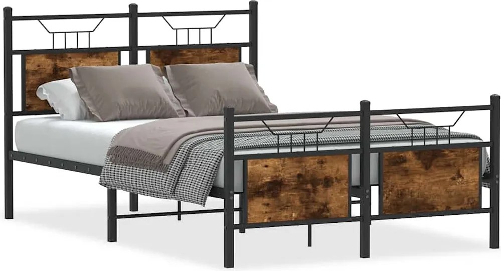 vidaXL Cadru pat fără saltea stejar fumuriu 120x200 cm, lemn prelucrat