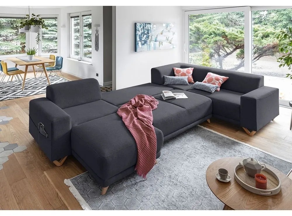 Colțar gri antracit extensibil/cu spațiu de depozitare (cu colț pe partea dreaptă/în formă de "U") Classy Sophie – Miuform