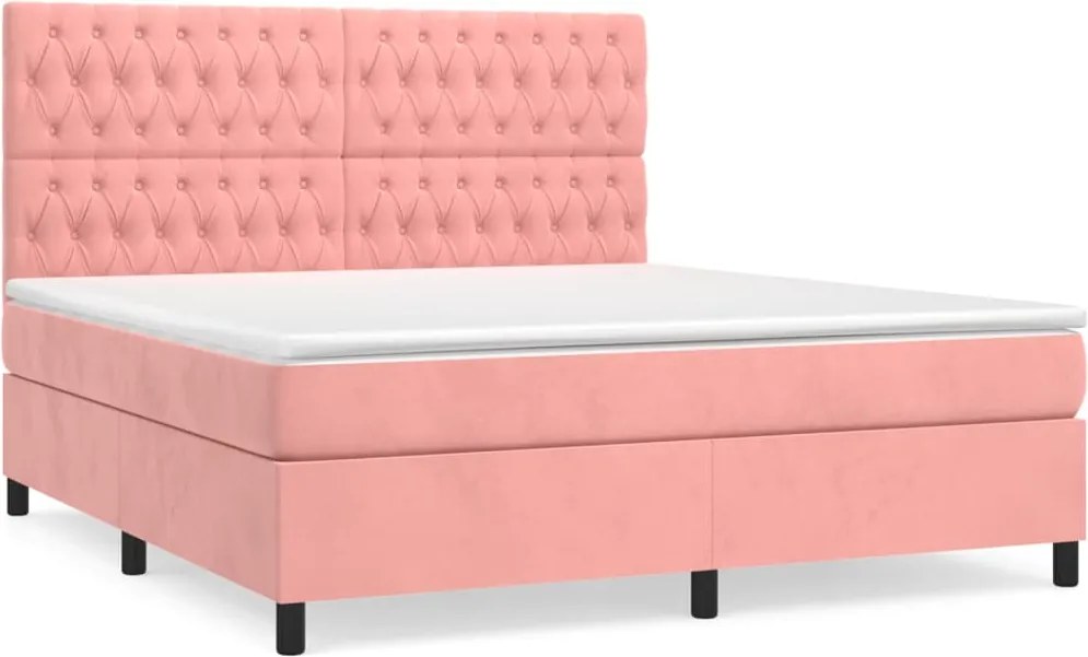 vidaXL Pat box spring cu saltea, roz, 180x200 cm, catifea