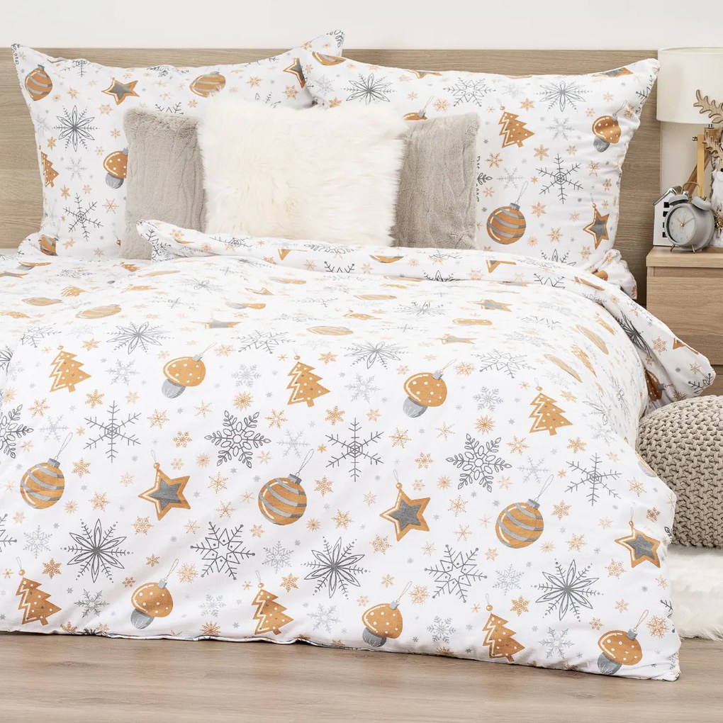 Lenjerie de pat din flanel 4Home Golden XmasNight,, 140 x 220 cm, 70 x 90 cm