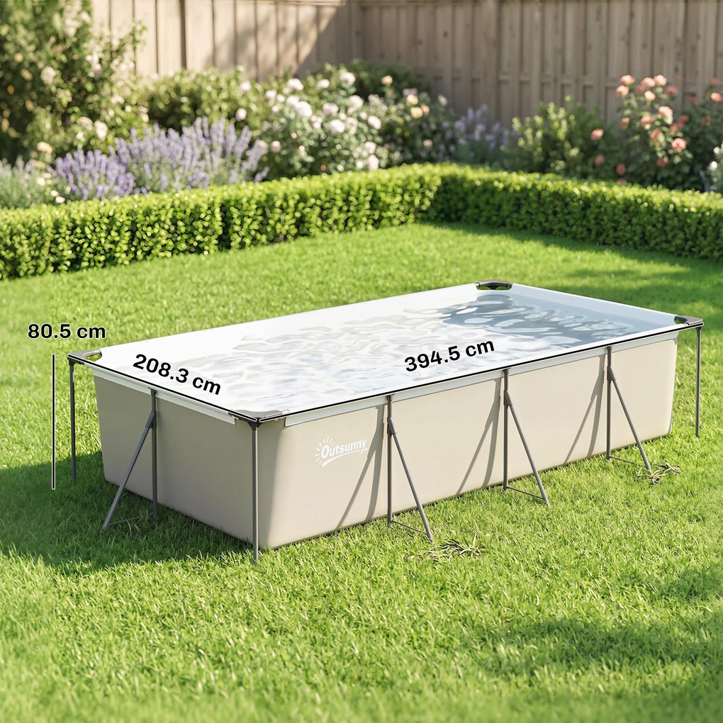 Outsunny Piscină Demontabilă Tubulară 394,5x208,3x80,5 cm 6075 L cu Cadru Metalic Plasture de Reparare fără Pompă de Filtrare Gri | Aosom Romania