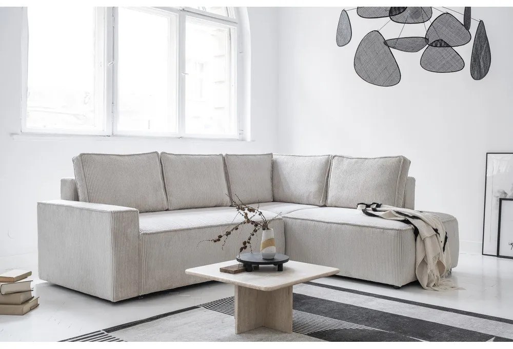 Colțar alb extensibil cu tapițerie din catifea reiată (cu colț pe partea dreaptă) Brave Dave – Miuform