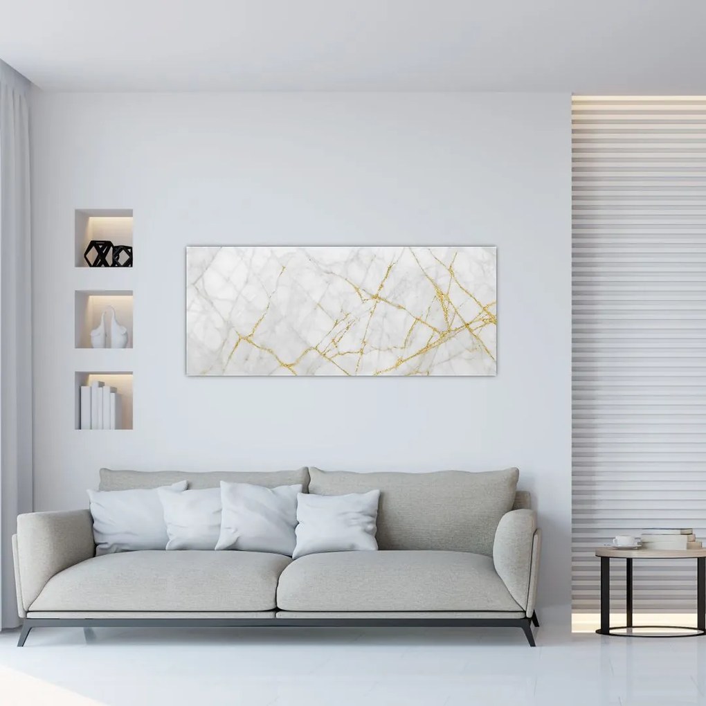 Tablou - Marmură alb- auriu (120x50 cm)