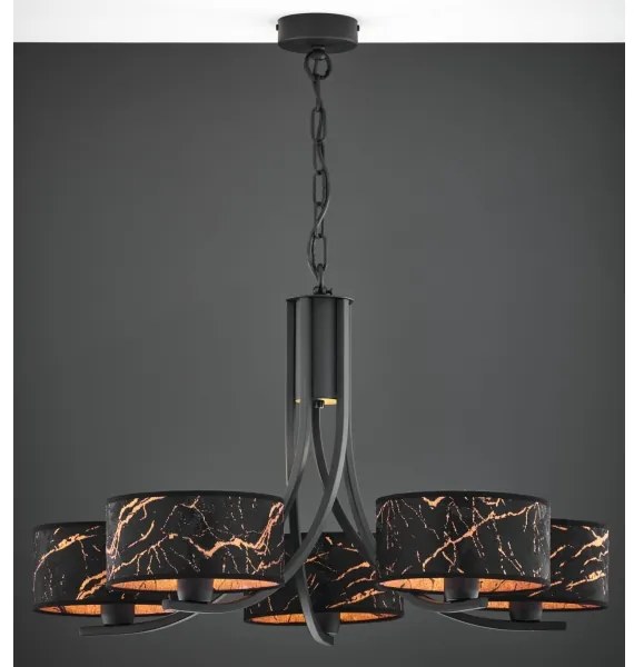 Jupiter 2107 - Candelabru cu lanț ARTHUR 5xE27/15W/230V negru/oranj/decor marmorat