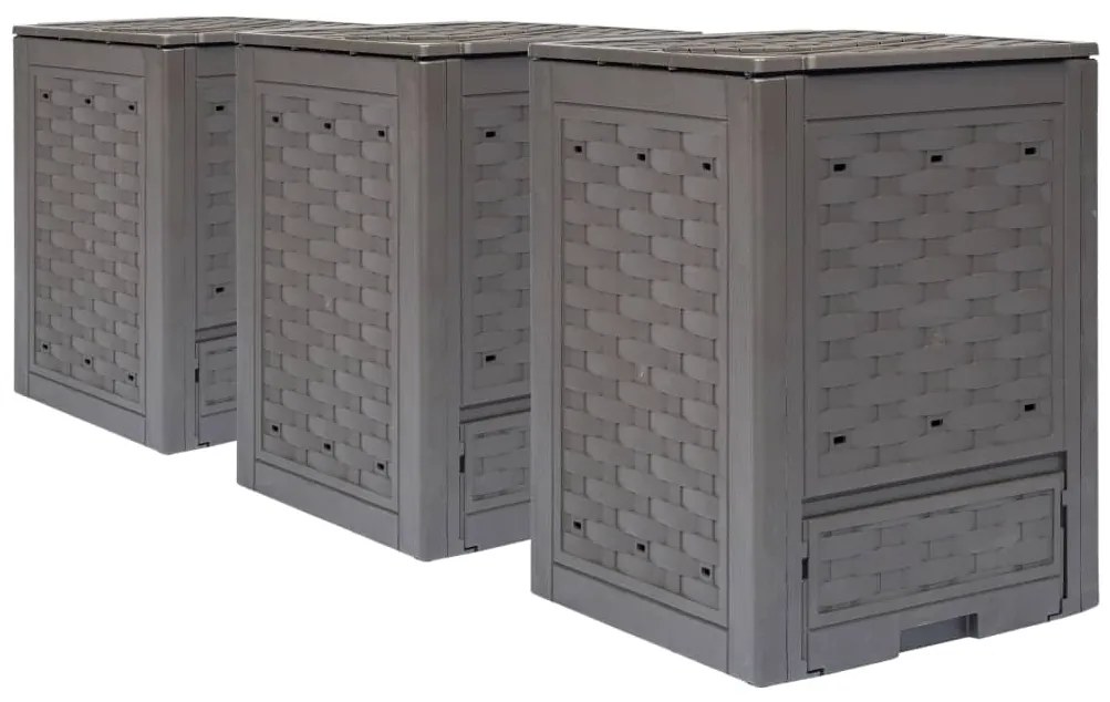 vidaXL Compostoare grădină 3 buc. maro 60x60x83 cm 900 L plastic ratan
