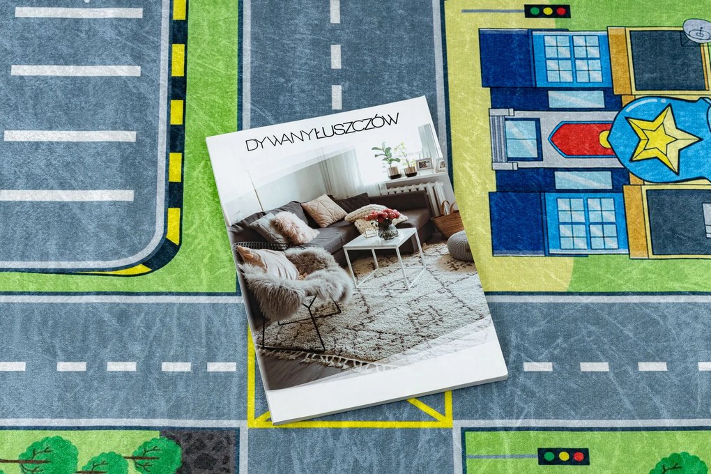 BAMBINO 9028 covor lavabil Oraș, străzi pentru copii anti-alunecare - verde / gri