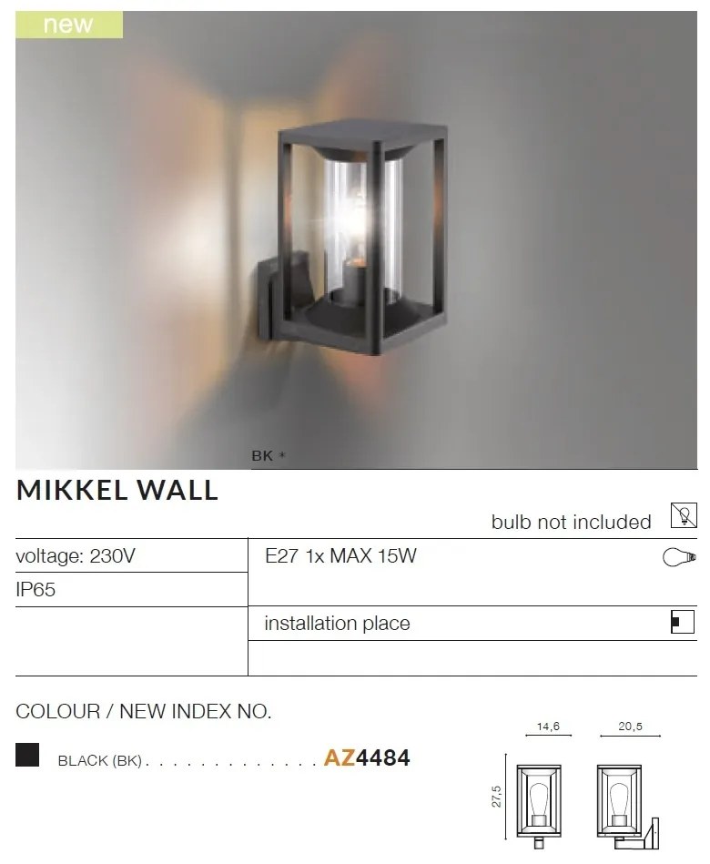 Aplica de perete exterior IP65 MIKKEL