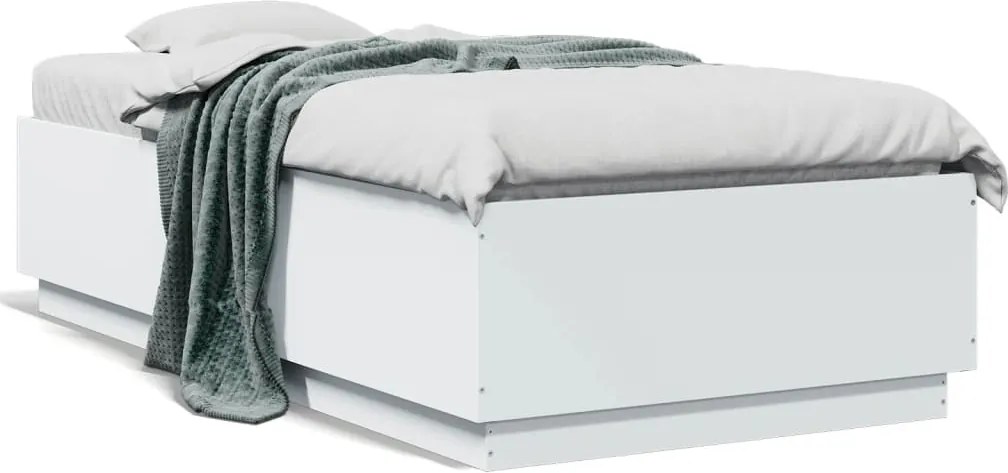 vidaXL Cadru de pat, alb, 75x190 cm, lemn prelucrat