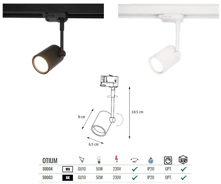 Spot directionabil pentru sina trifazata MAXLIGHT, OTIUM negru