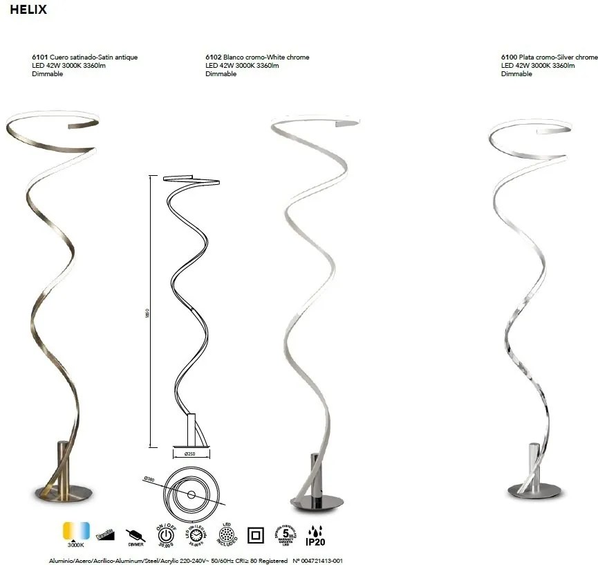 Lampadar LED dimabil design modern decorativ HELIX alb