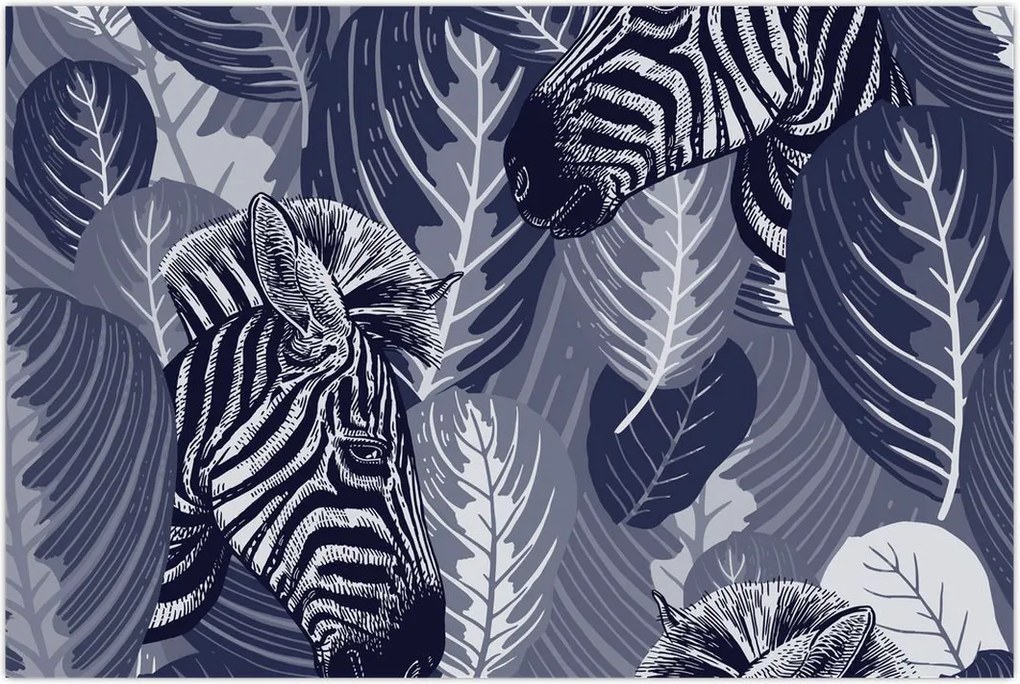 Tablou - Zebre între frunze (90x60 cm)