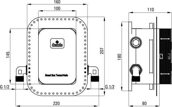 Therm BOX îngropat, cu termostat, cu comutator de duș BXY_X44T