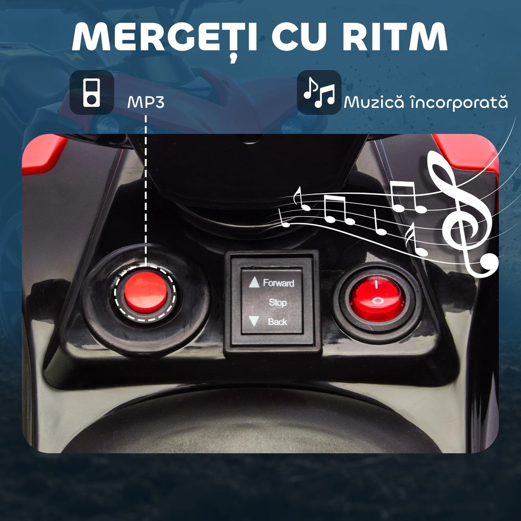 AIYAPLAY ATV 6V pentru Copii, Mașinuță Electrică cu 4 Roți cu Muzică și Faruri LED, pentru Vârstele 3-8 Ani, Băieți și Fete, Roșu | Aosom Romania