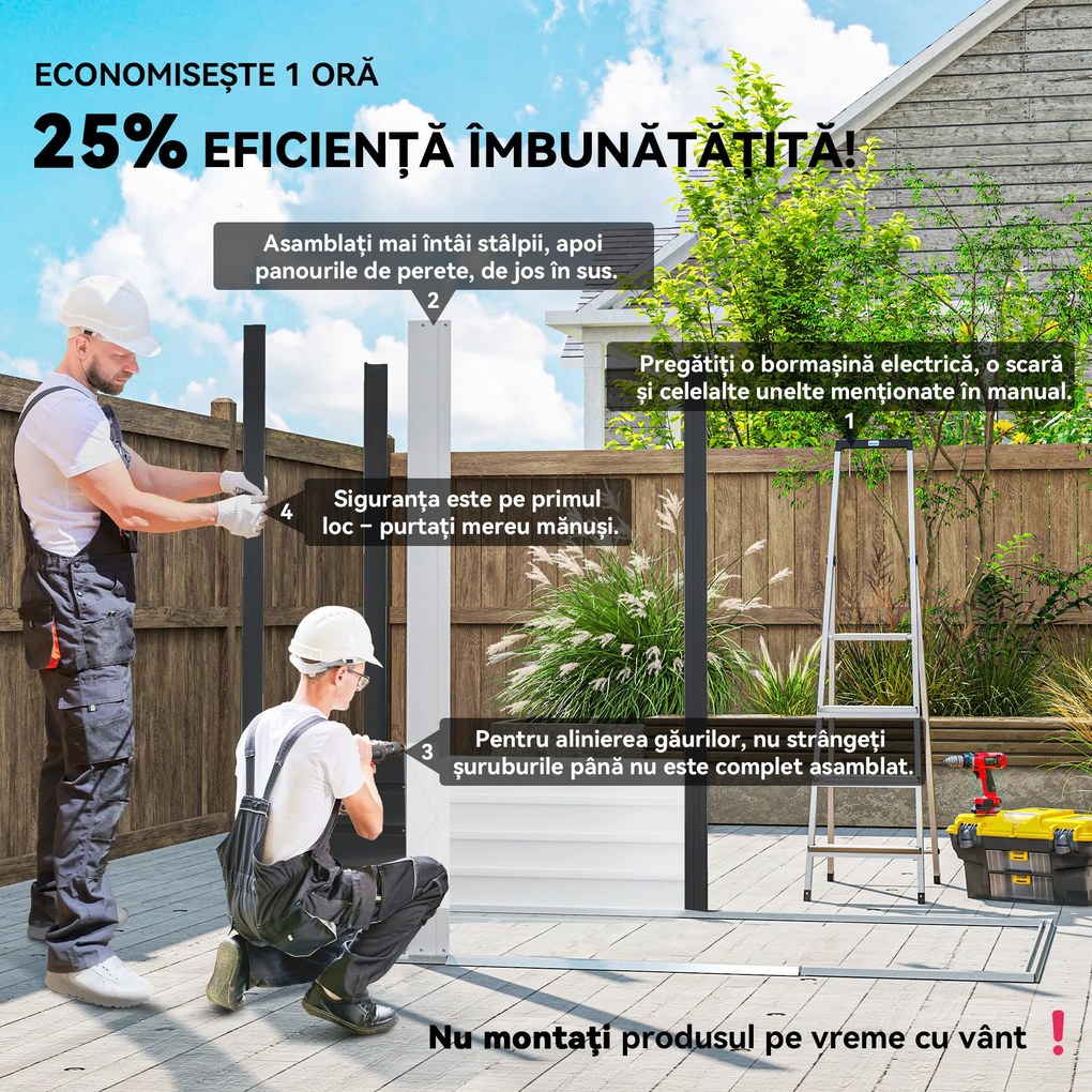 Outsunny Magazie de Gradina, Suport pentru Unelte din Otel cu Usi Glisante si Orificii de Aerisire, 196x236x208 cm, Maro | Aosom Romania