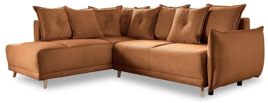 Colțar cărămiziu extensibil cu tapițerie din catifea reiată (colț stânga) Lazy Lukka – Miuform