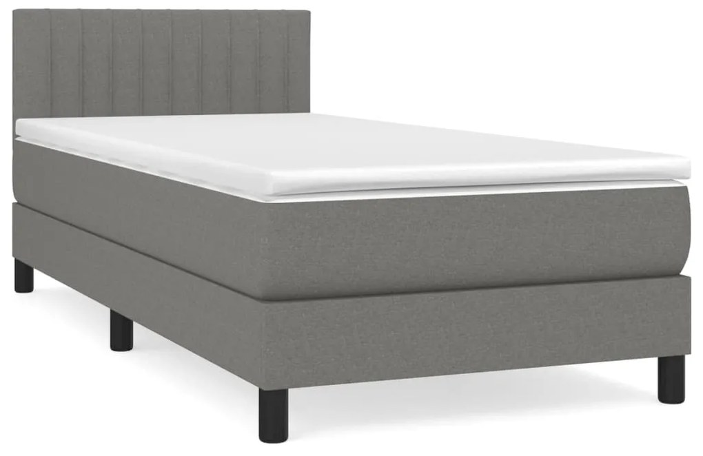 3140194 vidaXL Pat box spring cu saltea, gri închis, 100x200 cm, textil