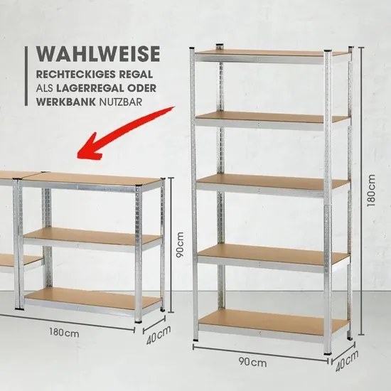 Raft metalic 180x90x40 cm, cu 5 polite din pfl, greutate mare EASYMAXX Perfect Home DS11768-L